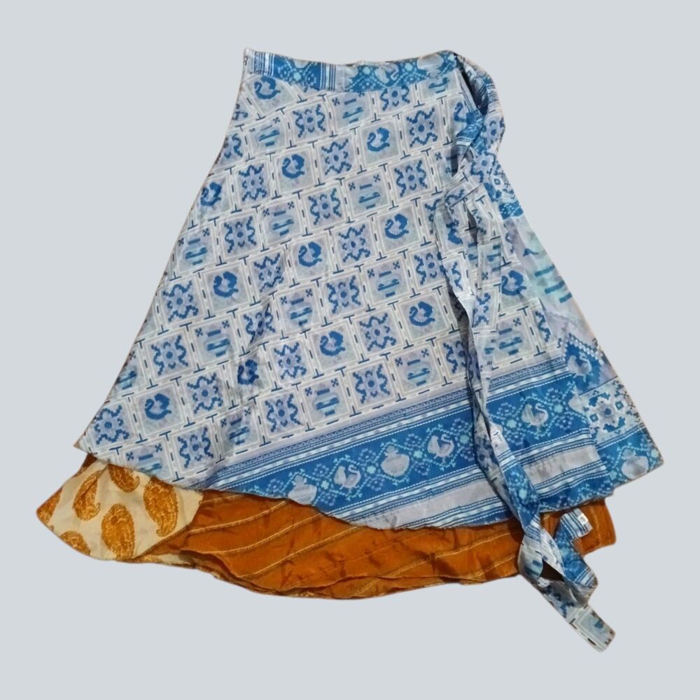 Darn Good Yarn Recycled Sari Silk Wrap Skirt Womens 14-20 Adjustable Boho Ankle